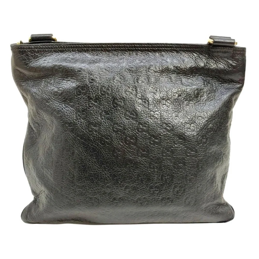 GUCCI GG Monogram Black Leather Oversized Top Zipper Closure Messenger Bag